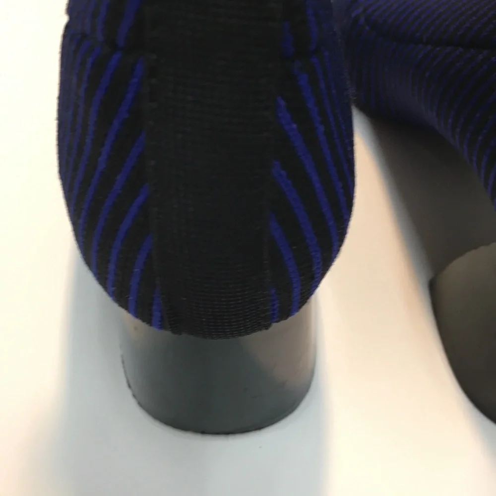 Zara Trafaluc Knit Sock Stripe Booties Block Heel EU 36 Blue Black Office - Picture 8 of 12